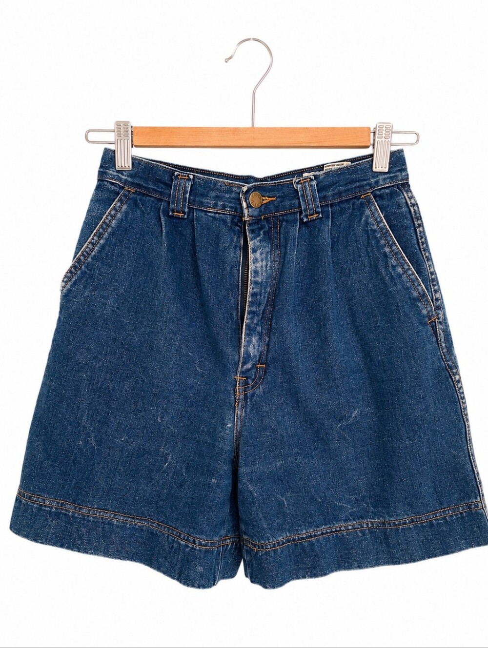 Vintage Trés Jolie High Waisted Pleated Denim Shorts Blue Size 9/10 100% Cotton
